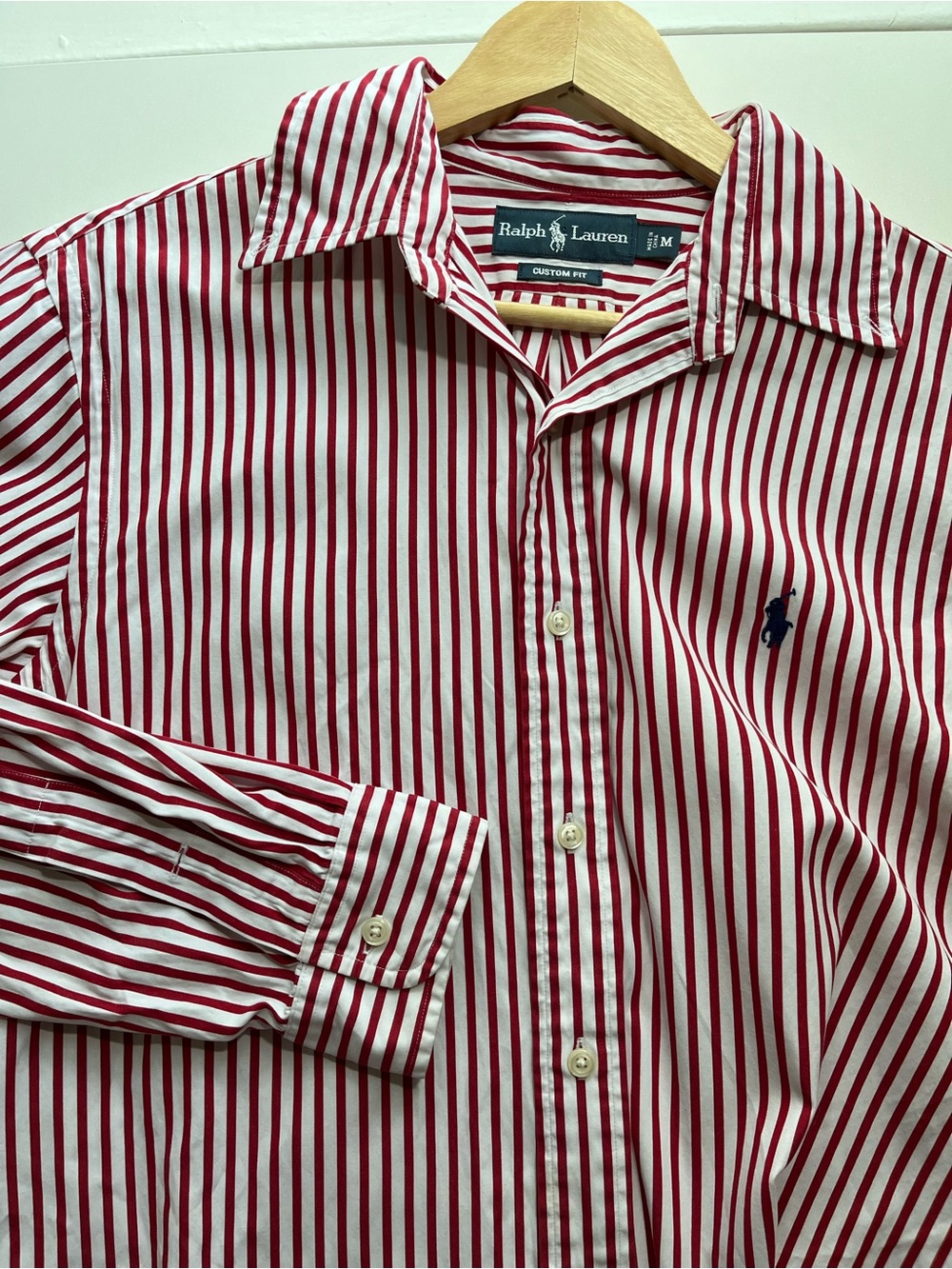 Vintage Ralph Lauren Red and White Striped Button-Down Shirt